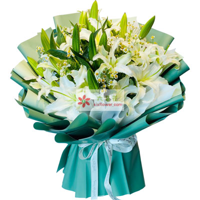 渭南8支白色多头百合洋甘菊，如潮的思念