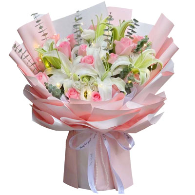 渭南16朵粉玫瑰百合，感情稳定坚固